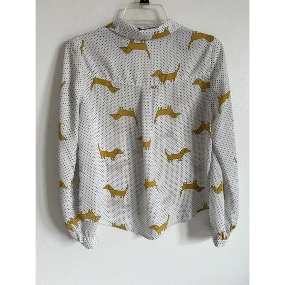 F21 Dachshund Dog Print Button Down Blouse Forever 21 Small - Picture 6 of 12